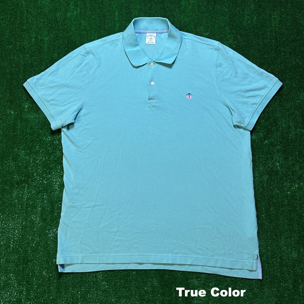 Brooks Brothers Polo Shirt Slim Fit Pique Cotton Turquoise Blue XXL